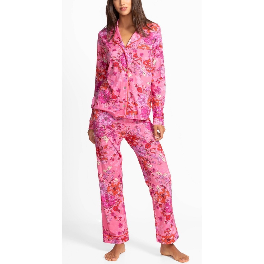 Johnny Was Carly PJ Pajama Set XXL Pink Floral Boho Cottagecore Sleepwear 2pc